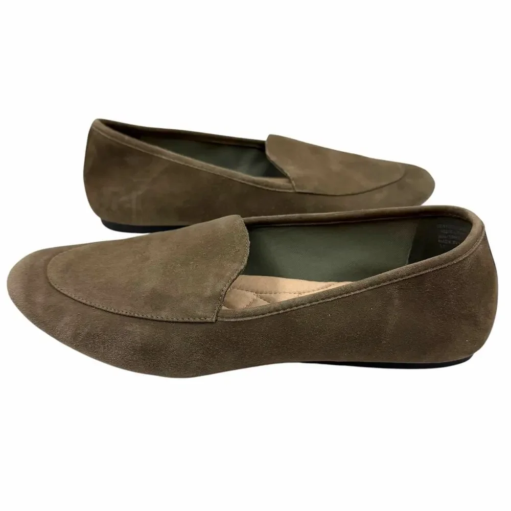 Birdies Vesper Suede Loafers Flats Sz 8.5 Gray Green Quilted Cushioned Comfort